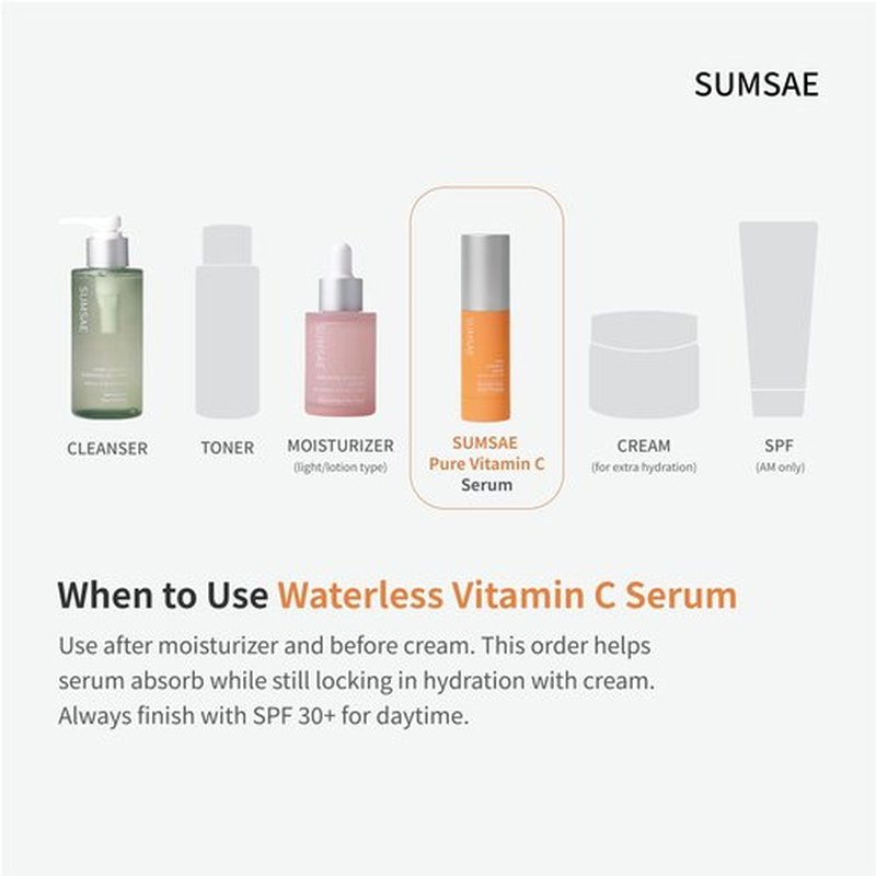 SUMSAE Pure Vitamin C Serum - Korean Skincare with Vitamin 10.5%, Waterless (No oxidation formula), Special Airless Pump, Brightening and Firming Skin, Improving Uneven/Dull Skin Tone, 30ml/1.01fl.oz