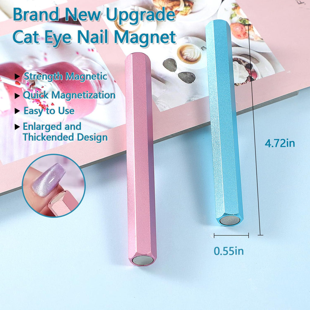 XEAOHESY 2 Pieces Cat Eye Magnet for Nails Double-Ended Hexagon Strong Nail Magnet Stick for Cat Eye Gel Nail Polish