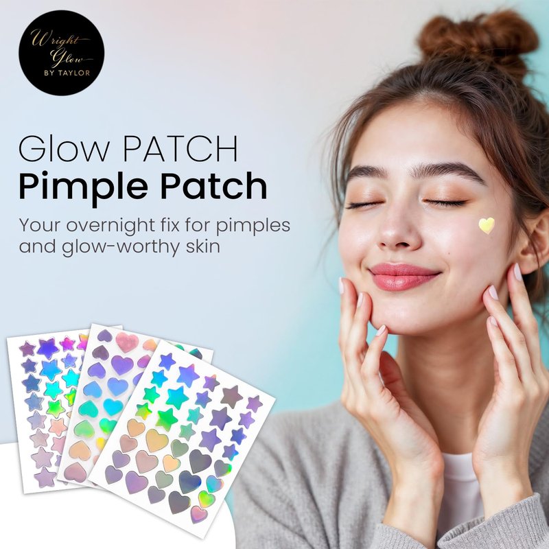 Wright Glow By Taylor Overnight Pimple Fix Patches – Natural Ingredients, Star & Heart‑Shaped Hydrocolloid Stickers, Dual Size 67‑85 mm & 66‑98 mm, 116  Patches for Clear, Confident Skin