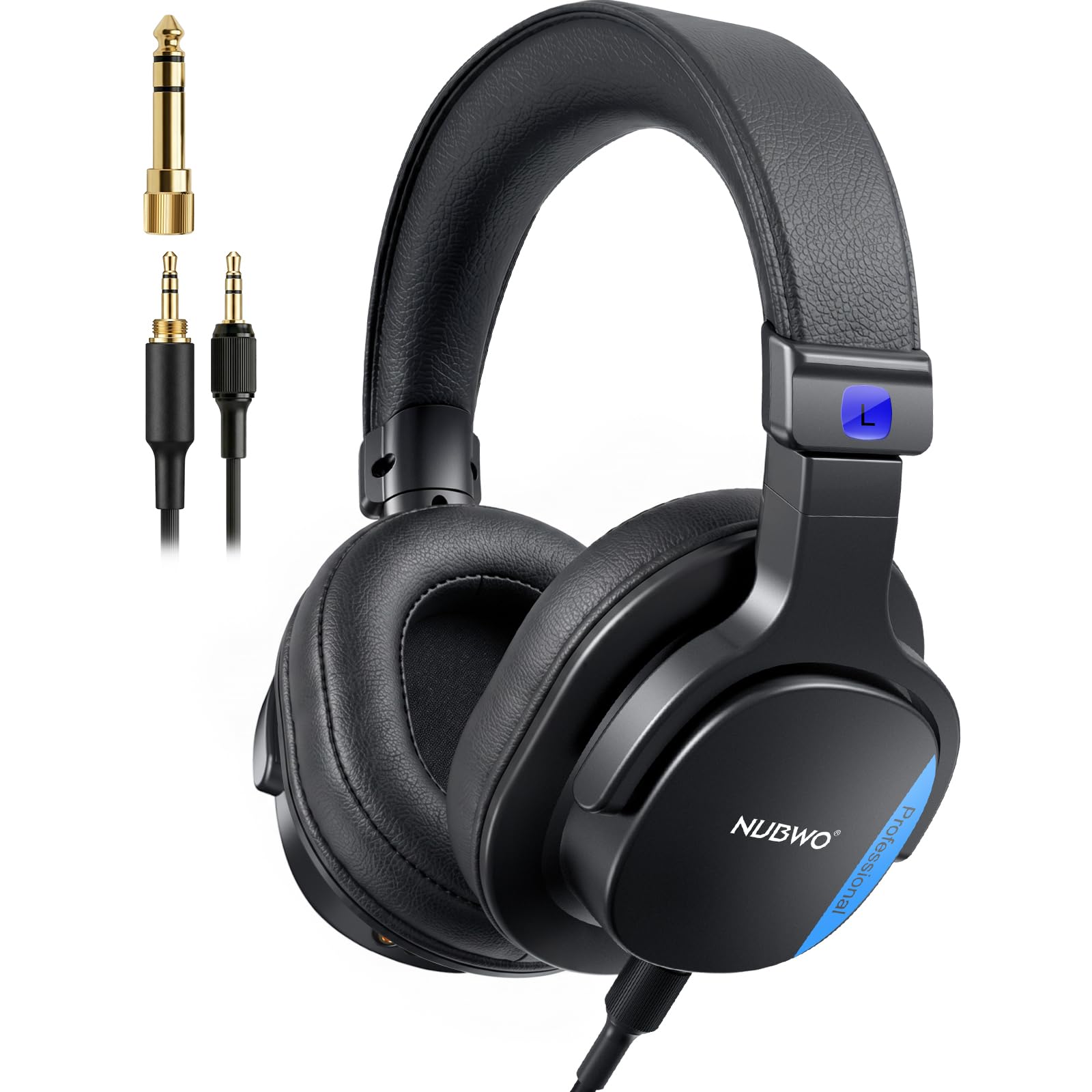 NUBWO HD01 Studio Monitor Headphones, Hi-Res Wired Over Ear Headphones with 1/4 inch to 3.5mm Adapter, Lightweight Closed Back DJ Headphones for Piano Guitar AMP Recording Mixer Amplifier