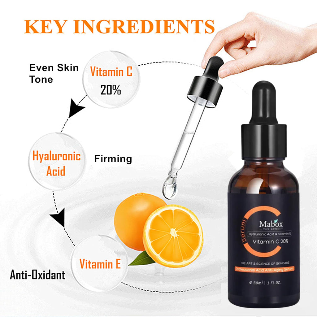 20% Vitamin C Face Serum With Hyaluronic Acid and Vitamin E- Facial Serum - Fade Dark Spots, Acne & Wrinkles, Smoothing Skin Serum for Face and Eye (1 fl.oz)