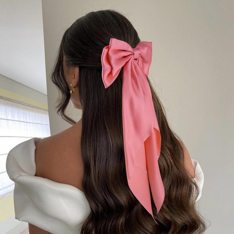 hisial 6Pcs Large Bows Hair Clips for Women Girls Long Tail Hair Ribbon Silky Satin Barrettes Coquette Bows Accessories (Black/Pink/Red/White)