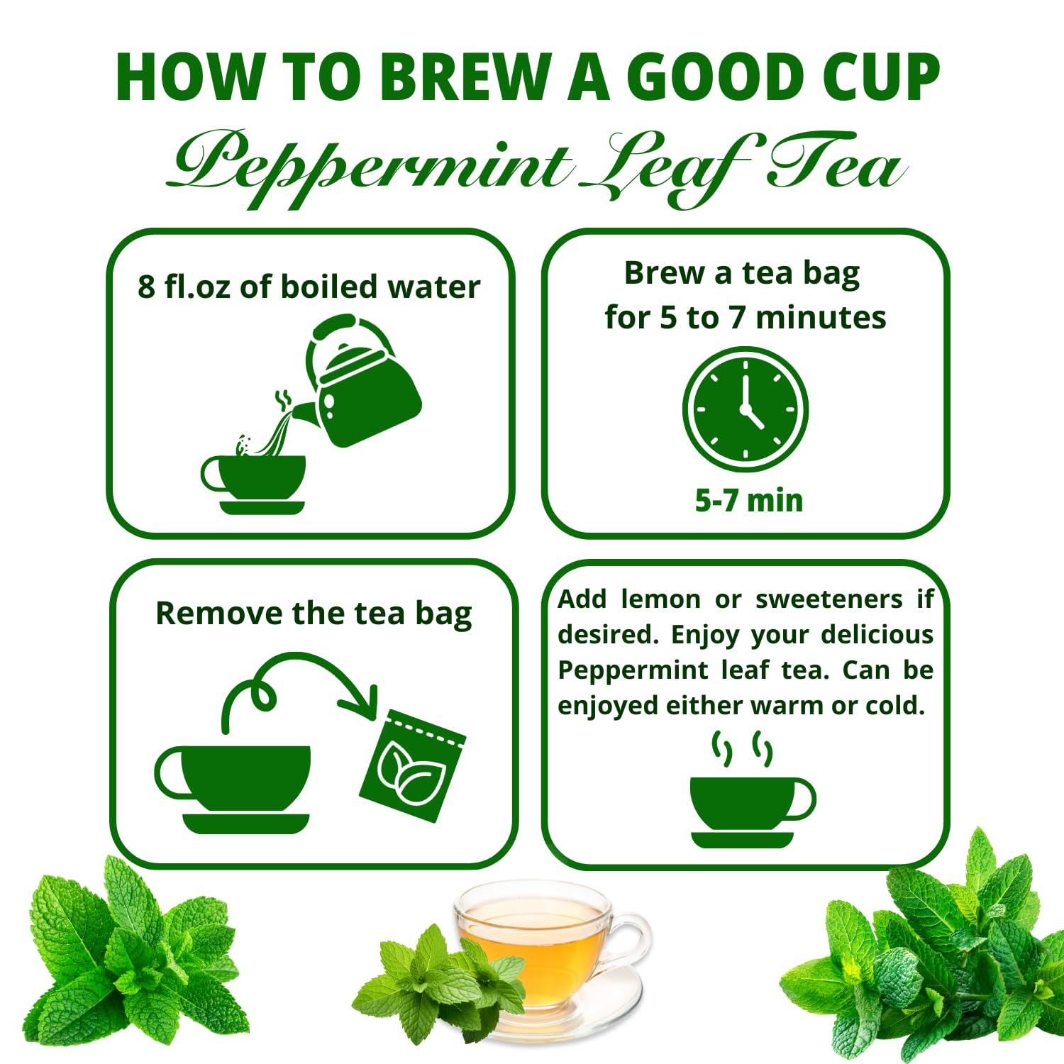 VIDA FARM 125 Peppermint Tea Bags, 100% Natural Peppermint Herbal Tea Bags, No Additives, No Caffeine, No Sugar