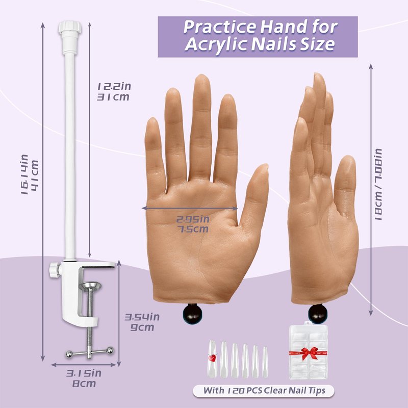 Veikmv Practice Hand for Acrylic Nails,Realistic Silicone Training Hand with Flexible Fingers for Nail Art Practice,Professional Mannequin Hand Model Kit for Gel Polish & Manicure Beginners