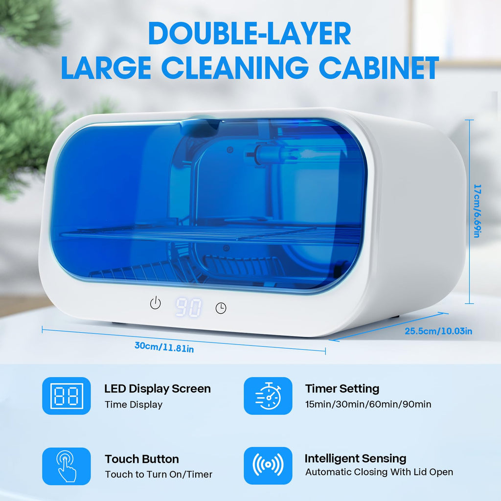Nail Tool Cleaner Cleaning Cabinet, LXIANGN Smart Cleaner for Esthetician 12L Double Layer Large Capacity Cleaner Box Machine for Beauty Salons, Spas, Baby Bottle, Toys, Home Use (White)