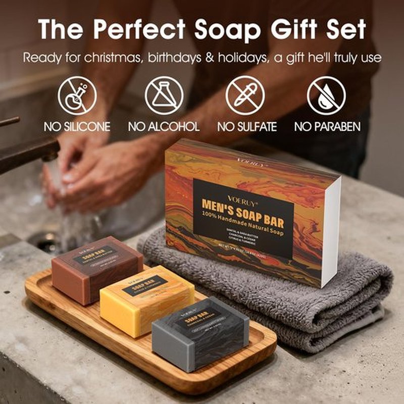 Mens Bar Soap, Natural Handmade Mens Soaps for Face, Body, Hands & Shave, Deep Cleansing, Refreshing Bar Soap for Men , 14.8 Oz 420G