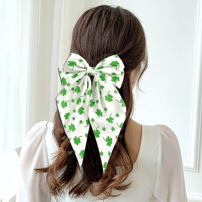 St Patricks Day Hair Bows for Women,Big Ribbon Bow Hair Clips for Girls, Oversized Long Tail Hair Barrettes Cute Hair Accessories (Green 4pcs)