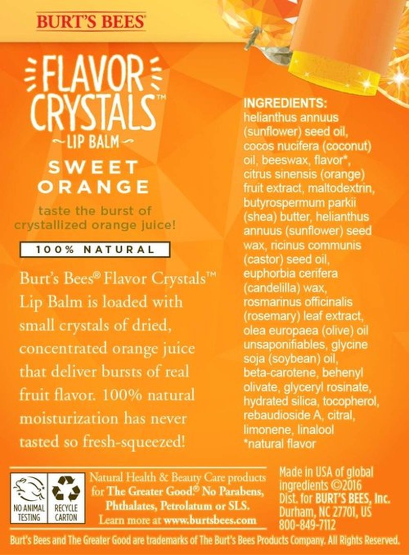 Burt's Bees Lip Balm - 100% Natural Sweet Orange Flavor with Beeswax & Fruit Extracts - 1 Tube