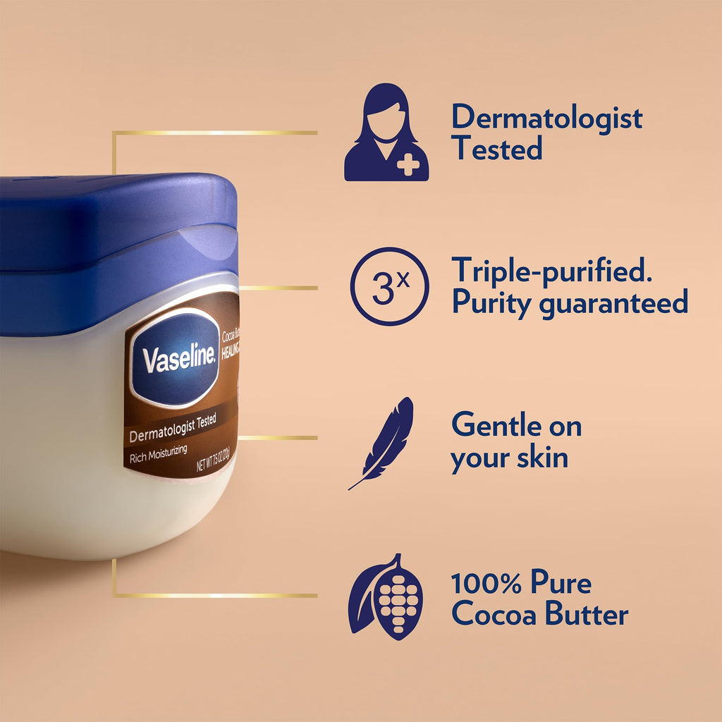 Vaseline Cocoa Butter Healing Jelly Travel-Size 6-Pack – Rich Moisturizing Ointment, Skin Protectant for Soothing Cracked, Dry Skin, 1.75 Oz Ea