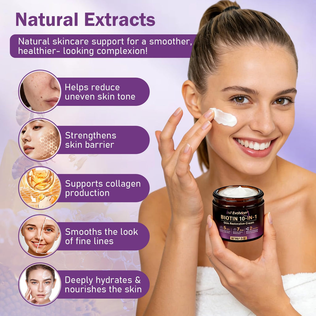 Biotin 10-in-1 Skin Restoration Cream, 2026 New Professional Skin Treatment Cream, Evolvion Natural Ingredient Skin Cream, Moisturizer, Natural Collagen Lifting Serum for All Skin Types(2PCS)