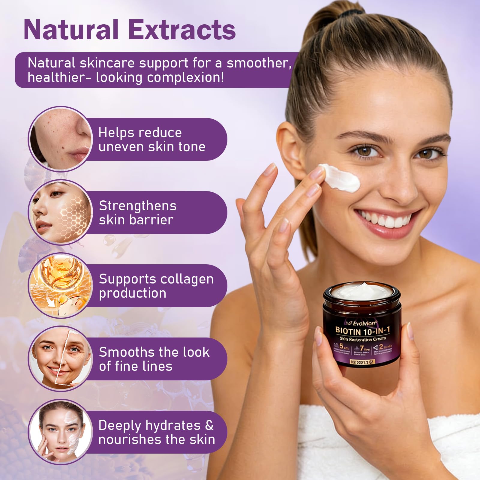 Biotin 10-in-1 Skin Restoration Cream, 2026 New Professional Skin Treatment Cream, Evolvion Natural Ingredient Skin Cream, Moisturizer, Natural Collagen Lifting Serum for All Skin Types(2PCS)