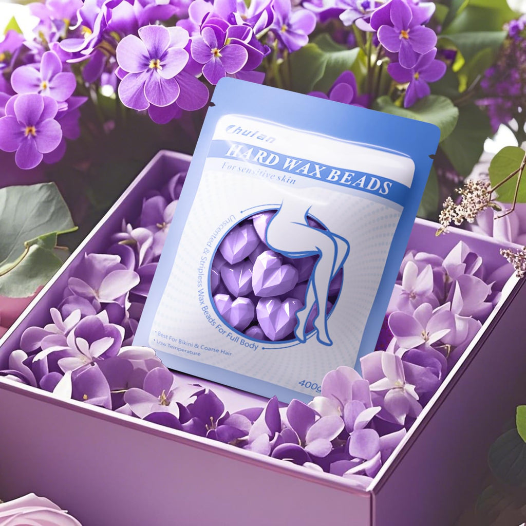 Chulan Hard Wax Beads, 14.1oz Heart Shape Wax Beans for Sensitive Skin, Hypoallergenic Waxing Bead for Coarse Hair Removal, Body, Brazilian, Facial, Bikini, Legs, Armpits Home Salon Lavender Purple