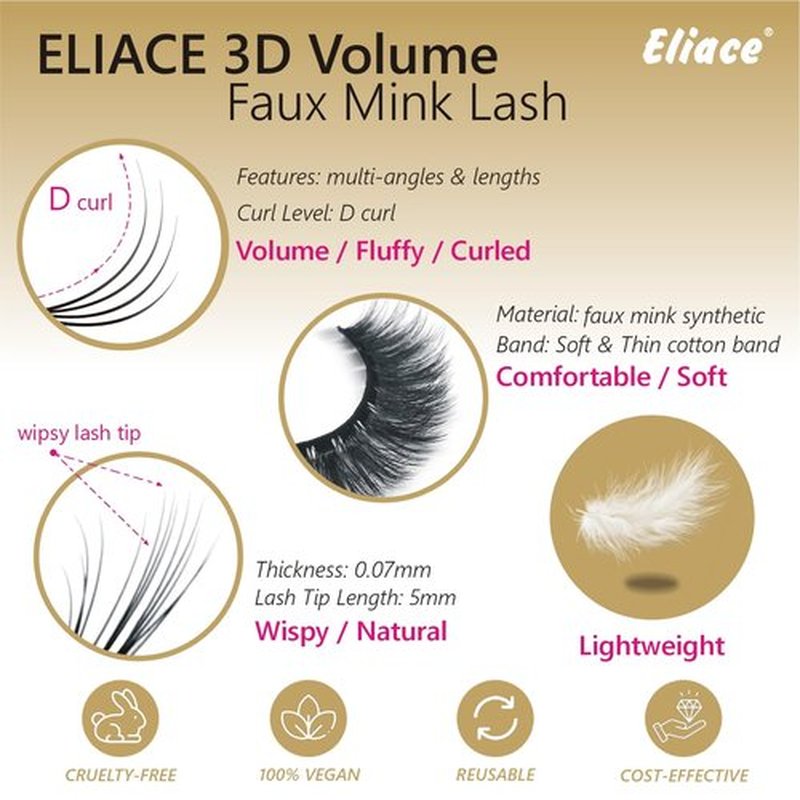 Eliace False Eyelashes 15 Pairs Lashes Natural look Cat Eye Lashes Wispy, 3D Mink lashes Fluffy Long Thick, Fake Eyelashes Cross Wispy Volume Lash Soft Reusable Dramatic, Sierra Style