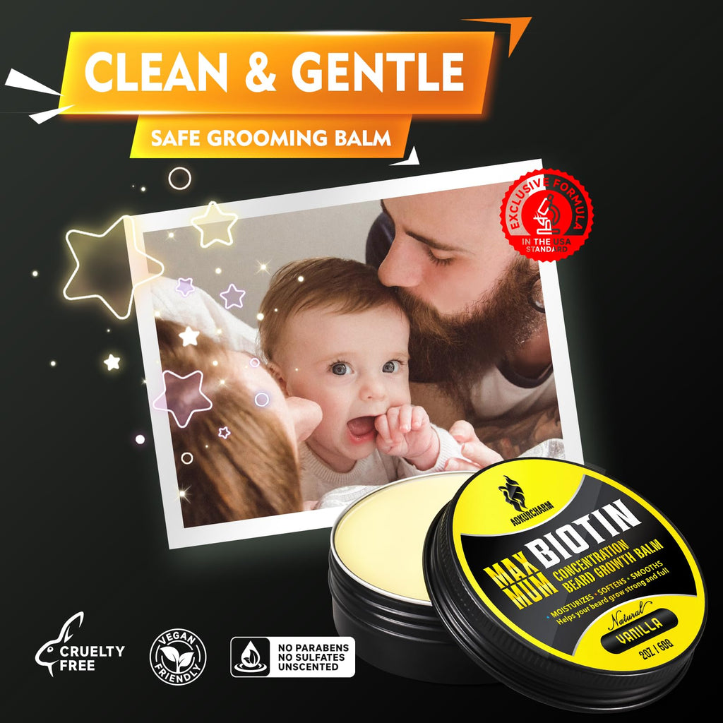 aokur Biotin Beard Balm for Men – Vanilla Beard Balm for Growth & Styling – With Castor Oil, Jojoba & Shea Butter – Softens & Thickens – 2 OZ