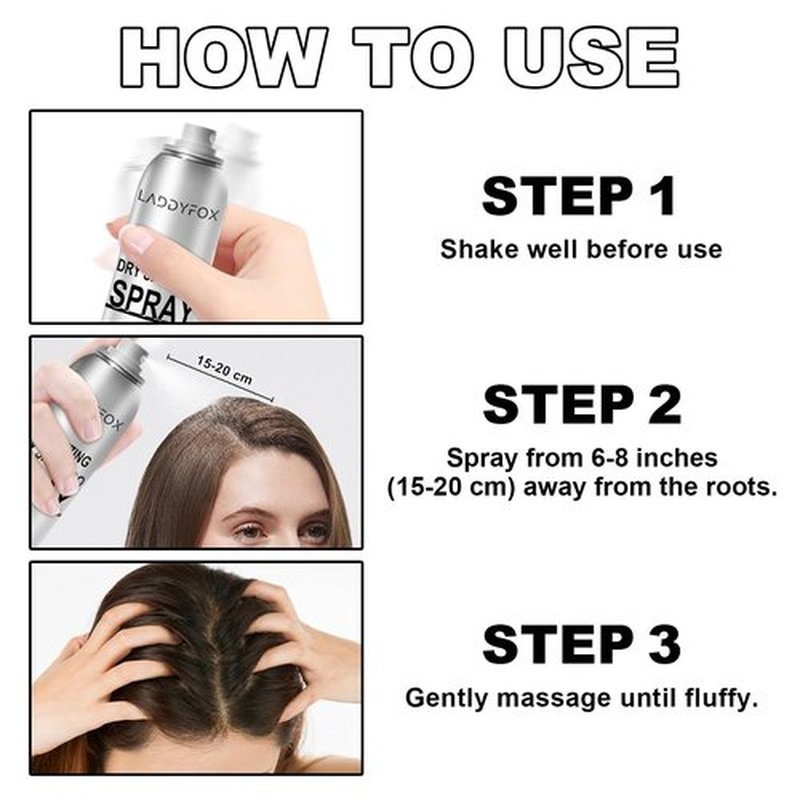 LADDYFOX 7.61Oz Hair Dry Shampoo Spray, Instantly Refreshes Hair No White Residue, Refresh Hair with Rice Starch - Absorbs Excess Oil, Oil Control and Volumizing Dry Shampoo for Women