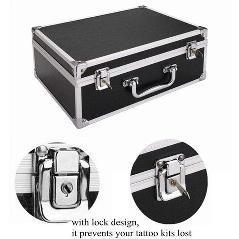 Tattoo Kit Box Case,Tattoo Case Organizer 12.6" x 9.5" x 5.1" W/Lock Machine Carrying Box,Aluminum Alloy with Sponge for Machine