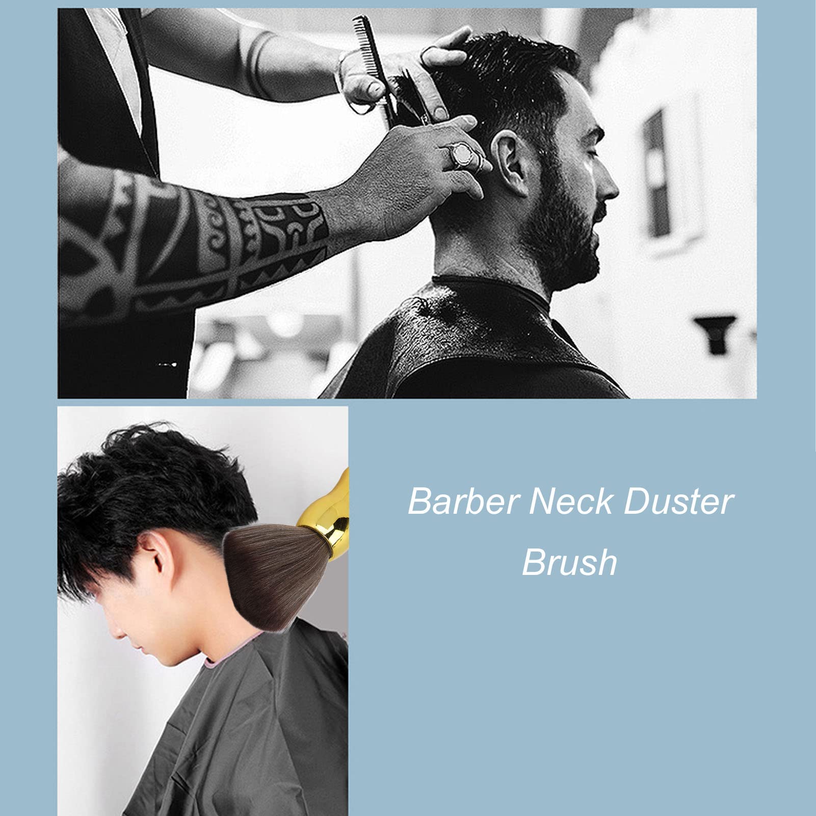 Professional Barber Neck Duster Brush, Soft Nylon Hair Cleaning Brush for Haircutting, Salon & Barbershop Hair Sweeping Brush for Face, Neck & Shoulders Gold