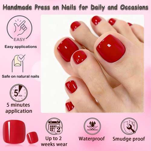 576pc Press on Toenails Women Toe Nails Press ons Nails for Feet, French Tips Toenails Press ons Toes Nail Tips Fake Toenail Glue on Toe Press-on Nail Feet Artificial Acrylic Toes Nail with Glue Tab