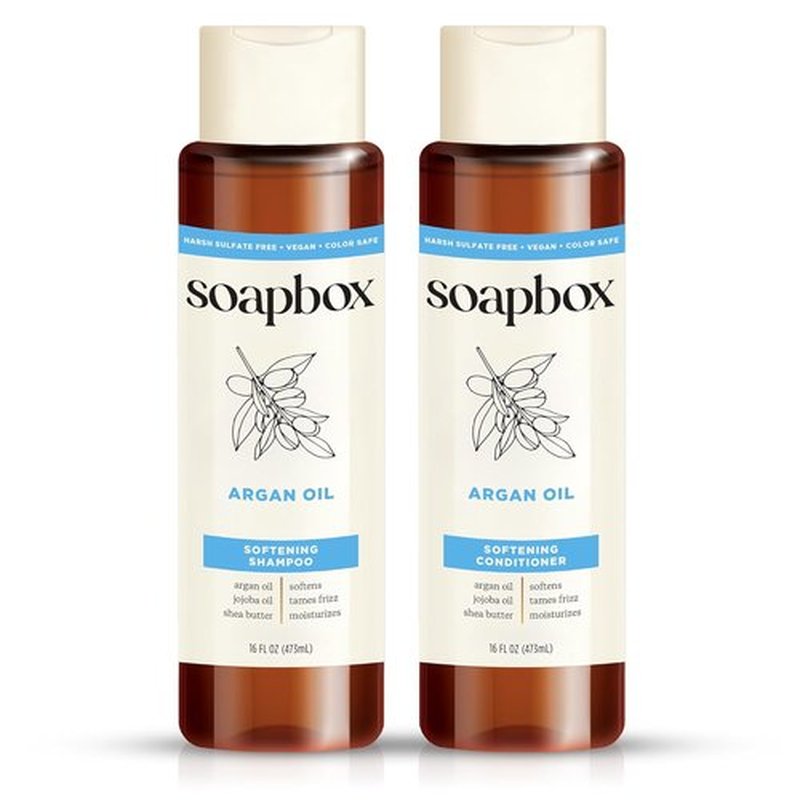 Soapbox Argan Shampoo & Conditioner Set - Volumizing, Vegan, Color Safe | 16oz Each (Pack of 2)
