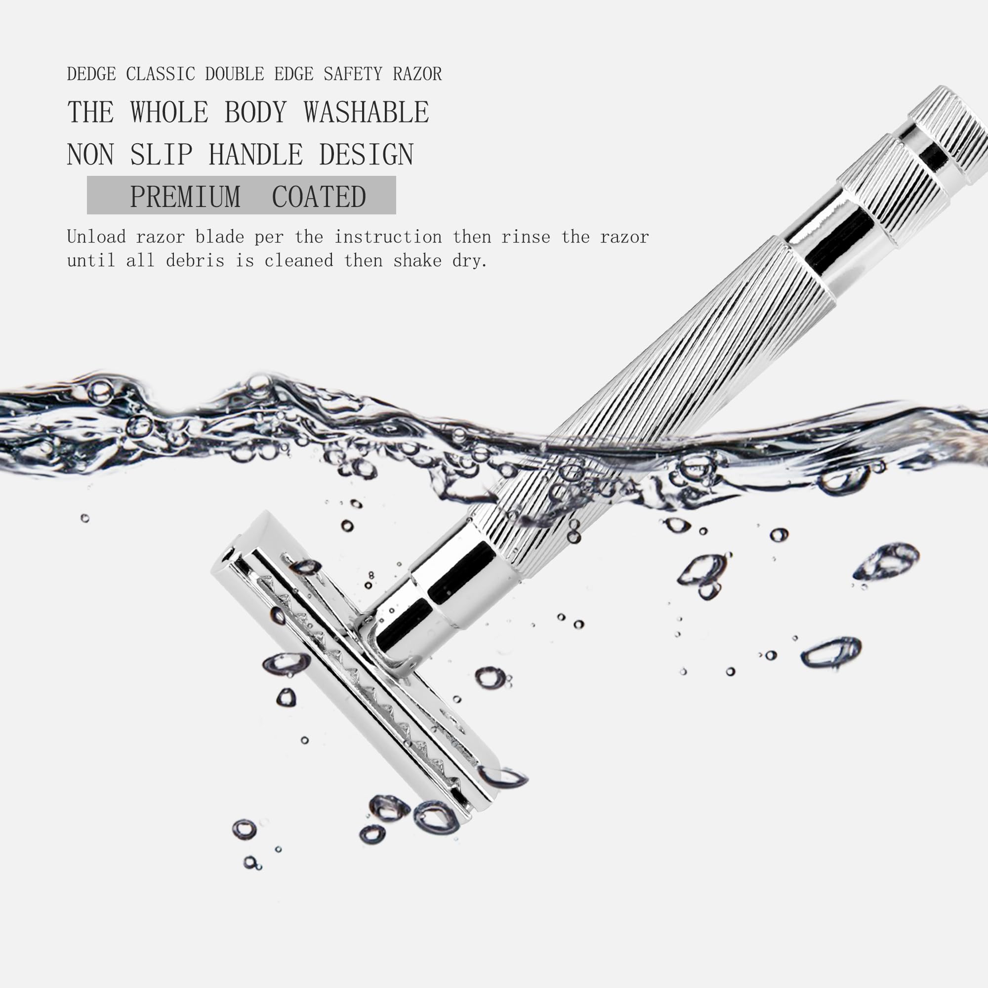 DEDGE Classic Double Edge Safety Razor Single Blade Razor For Men, Reusable Razor, with 5 Premium Razor Blades -Chrome