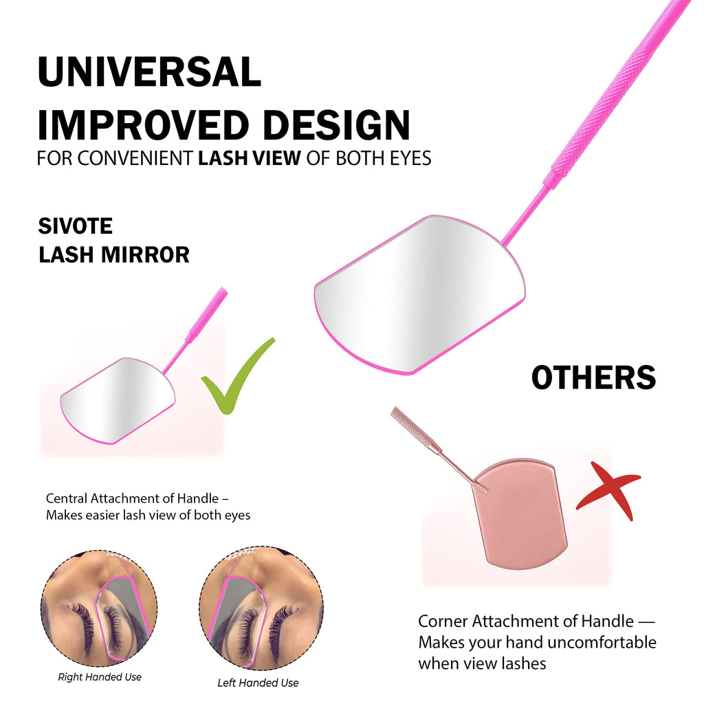 SIVOTE Lash Tool for Eyelash Extensions – Stainless Steel Beauty Mirror with Upgraded Pink Design – Professional Eyelash Accessory for Salon or Home Use (Pink)