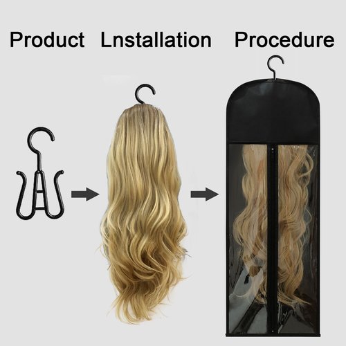 Jonley 4Pcs Extra Long Wig Storage Bags with Hanger, Wig Storage for Multiple Wigs, Wig Bag with Hook Storage, Breathable and Easy Carry Home Hair Salon Travel Use (Black 31.5in)