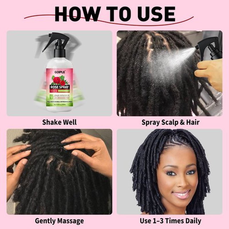 Rose Water for Hair Moisturizing Refreshing Spray for Locs - Rose Water and Peppermint Hair Scalp Moisturizer Hydrating Dreadlock Spray to Nourish Prevents Dry Natural Loc Care and Maintenance 250ML