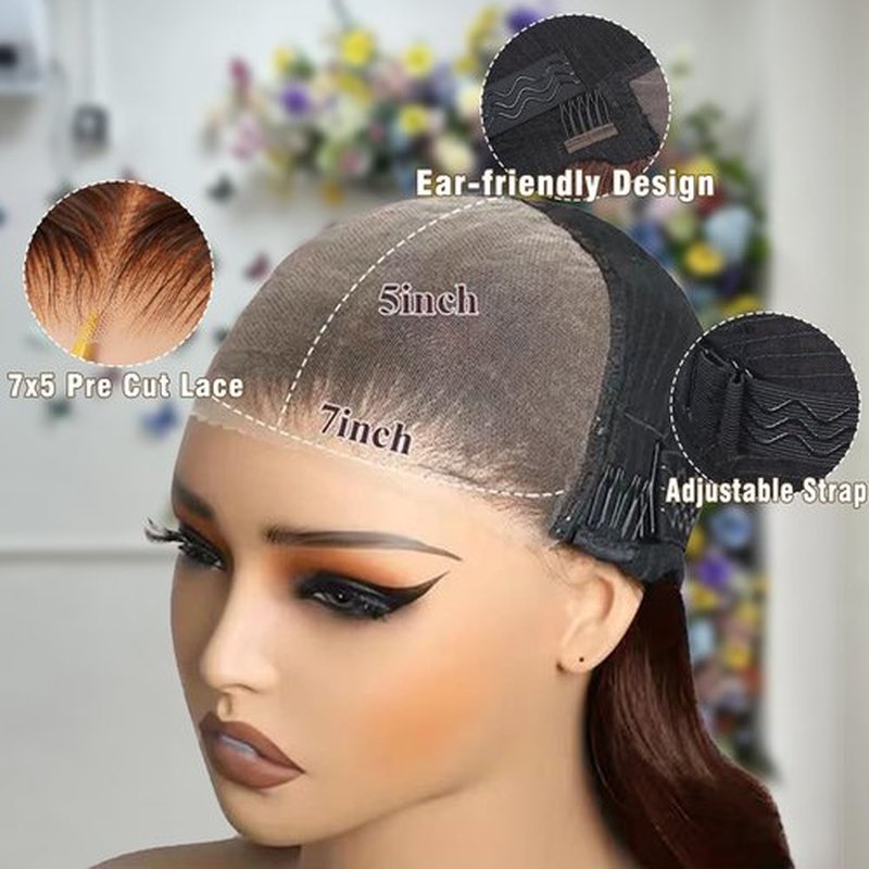 KEUET Brown Wear And Go Glueless Wigs Human Hair Pre Cut 26 inch 7X5 Chocolate Brown Glueless Wig Human Hair Pre Plucked Bleached Knots #4 Dark Brown Lace Closure Wigs 180 Density for Women