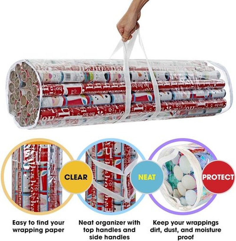 ProPik Gift Wrap Organizer - Heavy Duty Wrapping Paper Storage Bag | Fits 40-Inch Holiday Papers, Holds 24 Rolls