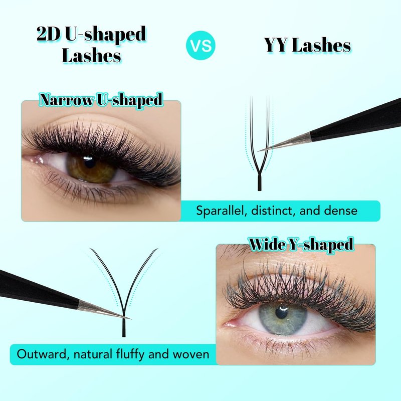 VAVALASH U Lash Extensions D Curl 0.07mm 8-15mm Mix Tray 2D UU Lash Fans Eyelash Extension U Shaped Natural Wispy Volume Lashes Extension Soft Matte Black Lashes (UU-0.07-D-8-15mm)