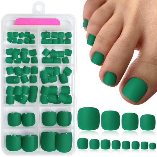 EternalClassic Press on Toenails, 120pcs Green Toe Nails Press ons Short Square Matte Acrylic Fake Toenails for Women
