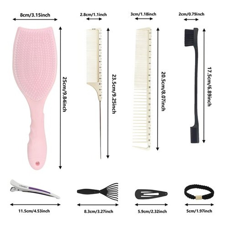 Homfu Hair Brush Set, Professional Styling Tools with Combs and Accessories, Pink, Gift Box Included (Pink Brush+Black Brush)