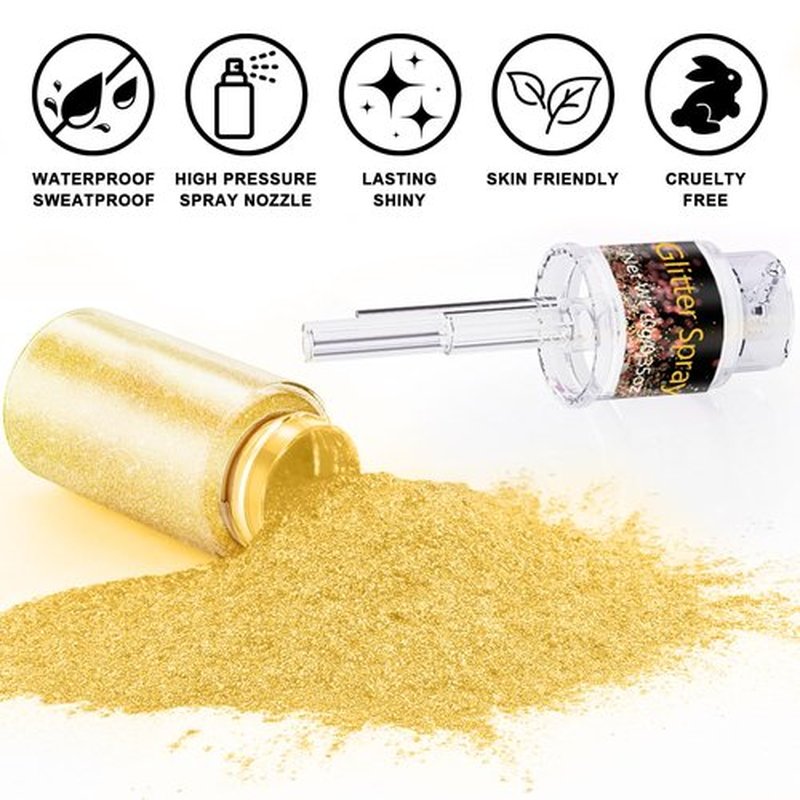 Champagne Gold Body Glitter Spray 10g, Holographic Shimmer Mist for Hair, Face Body, Long-Lasting Festival and Party Makeup Glitter, New Year Eve Glow, DIY Sparkle Powder for Crafts