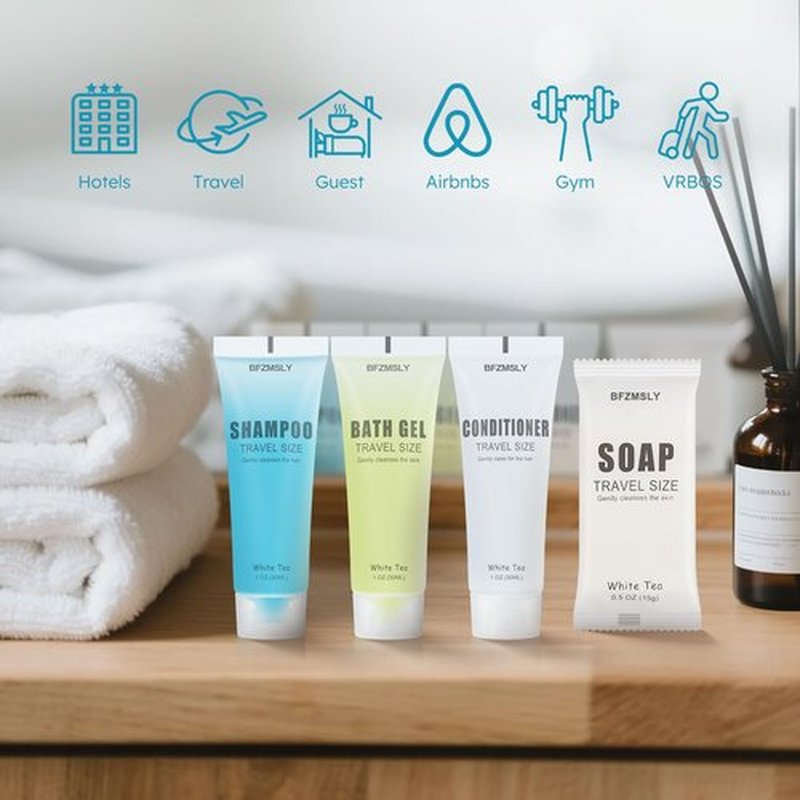 10 Sets Hotel Toiletries Set Bulk, 40 Pcs Travel Mini Bundle Amenities with Shampoo, Conditioner, Body Wash & Bar Soap - White Tea Scent - Guest Supplies for Airbnb, Motel, Hospitality