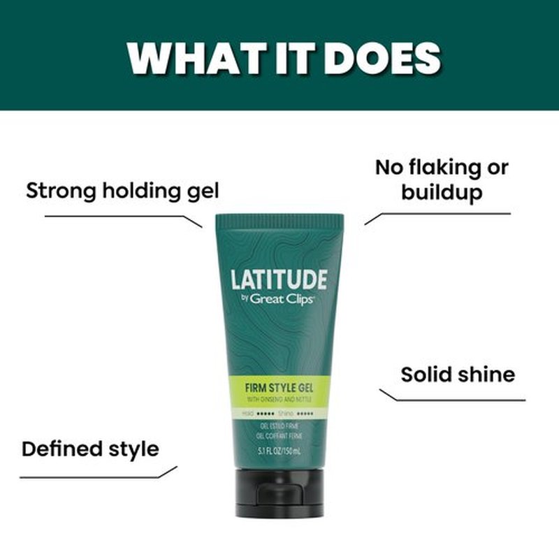 GREAT CLIPS LATITUDE Firm Style Gel | Hair Gel for Men | High Hold + High Shine | 5.1oz | Packaging May Vary