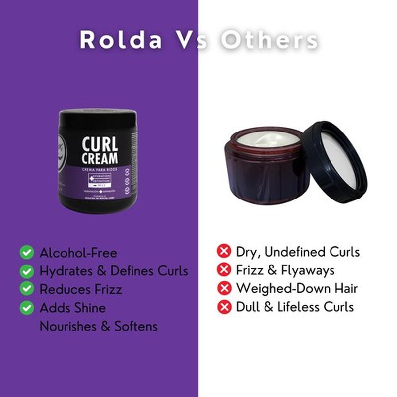 Rolda Curl Cream - Curly Hair Products for Men - Anti Frizz Curl Defining Cream with Oil Blend - Hydrates, Enhances Shine & Texture - Nourishes & Softens Strands - Non-Greasy & Lightweight (8.81 oz)