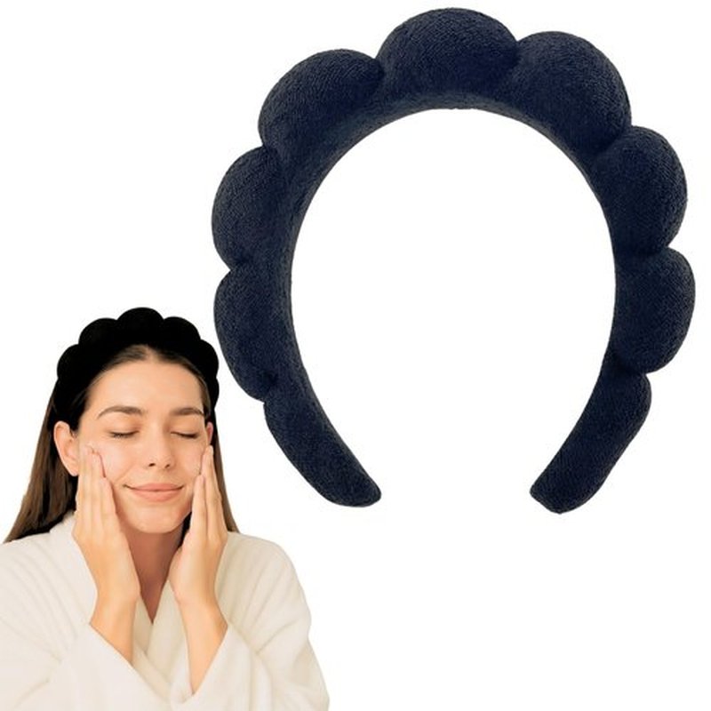 2 ORCHIDS Terry Cloth Skincare Headband for Washing Face - Makeup Headband for Women, Spa Hairband, Bubble Band, Face Wash Accessory, Getting Ready for Skincare Routine (Black)