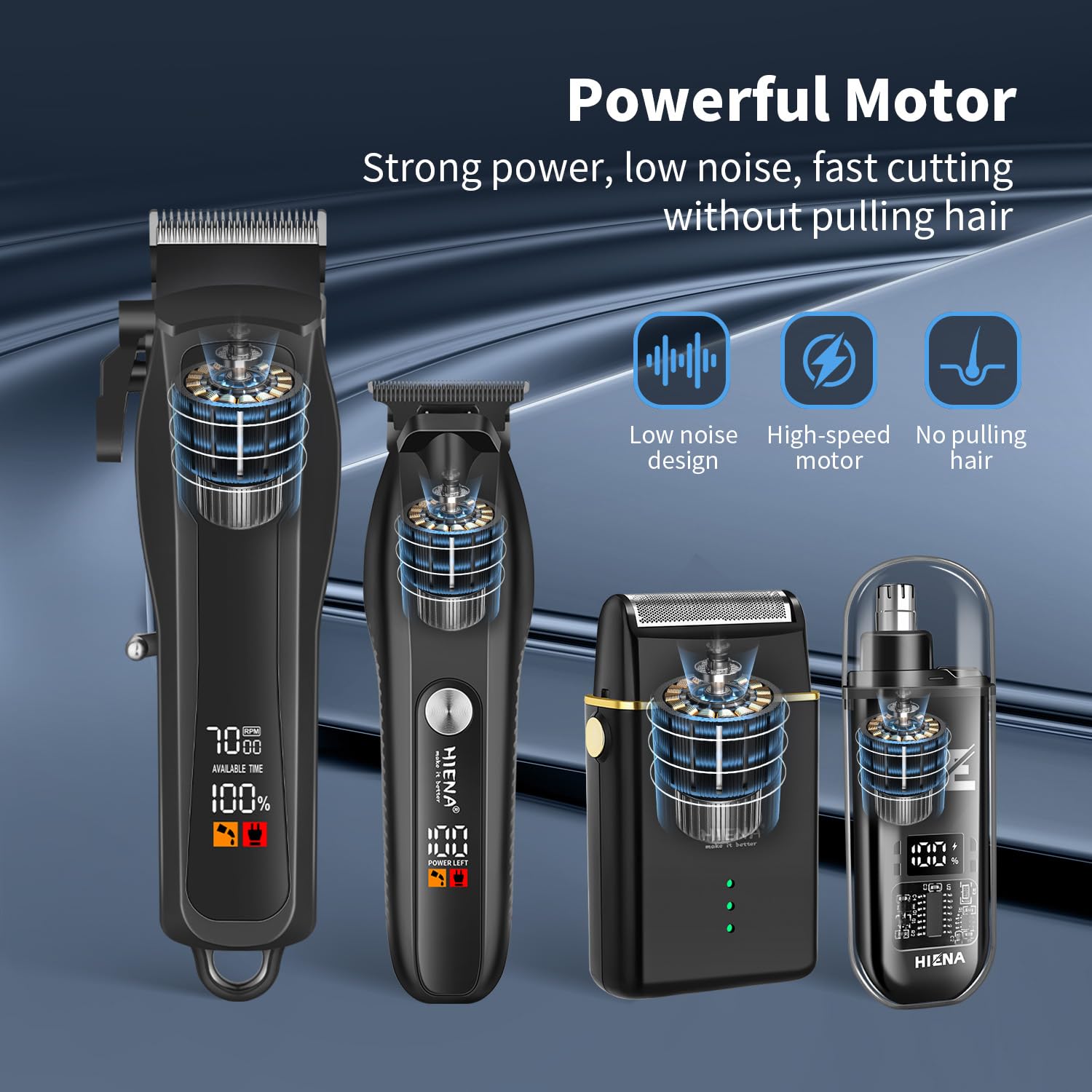 HIENA PRO Hair Clippers for Men Professional, Cordless Barber Kit with Electric Hair Clipper & T-Blade Beard Trimmer Foil Shaver, Men's Hair Cutting Kit