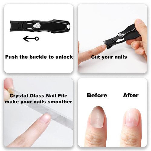 Fingernail Clippers with Catcher for Thick Nails No Splashing Toe Nail Cutter, No Splashing and Heavy Duty Luxury Nail Cutter Black