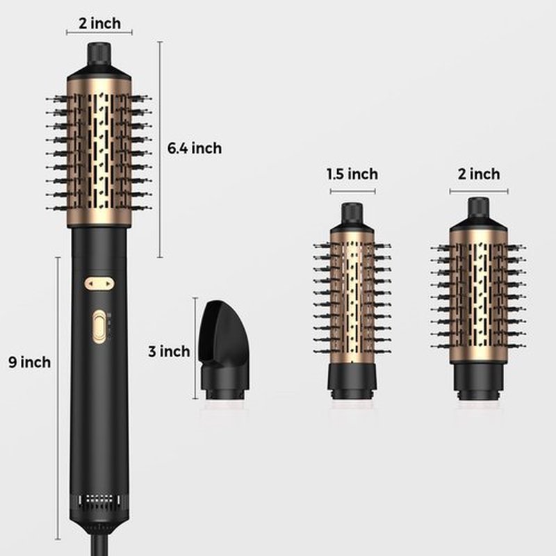 4 in 1 Rotating Hair Dryer Brush Spinning with Detachable Brush(2" & 1.5"),Negative Ionic Brush Blow Dryer 100-120V,3 Heats and 2 Speeds Rotating Hot Air Brush for Curling,Straight,Drying