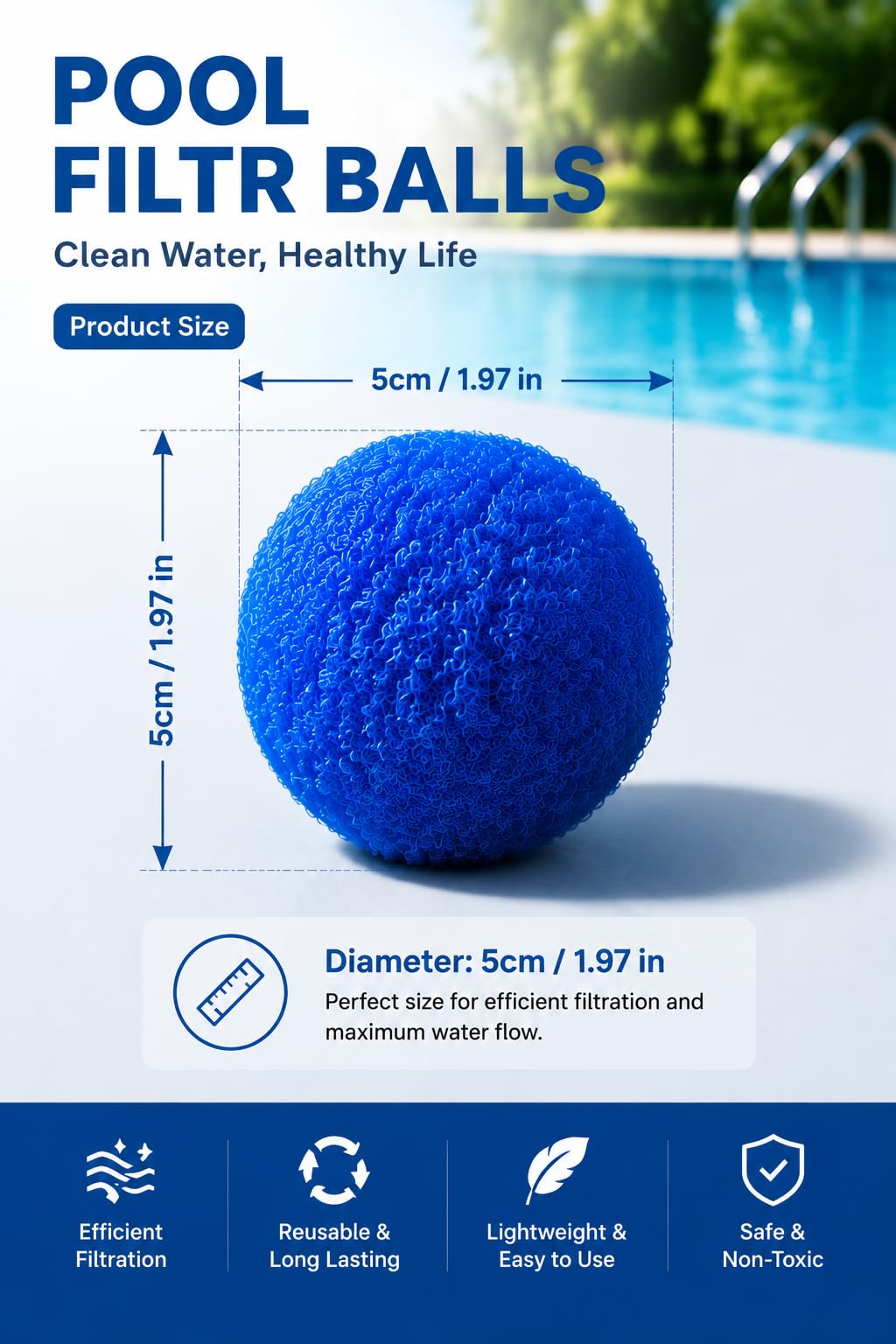 Makeforu 3 lbs Pool Filter Ball, for Swimming Pool Sand Filter, Lightweight Reusable Eco-Friendly Fiber Filter Ball, Replaces 100 lbs Pool Filter Sand (3 lbs)