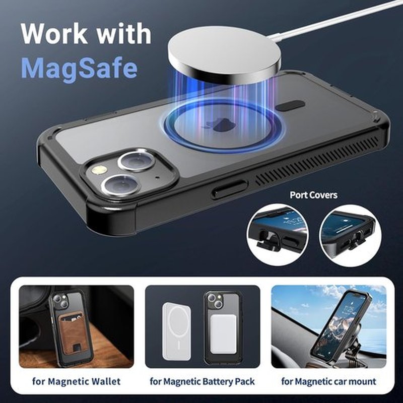 Jaroco Magnetic iPhone 13 Case - Military Grade Drop Protection | Shockproof 2-Layer Bumper 6.1'' Black