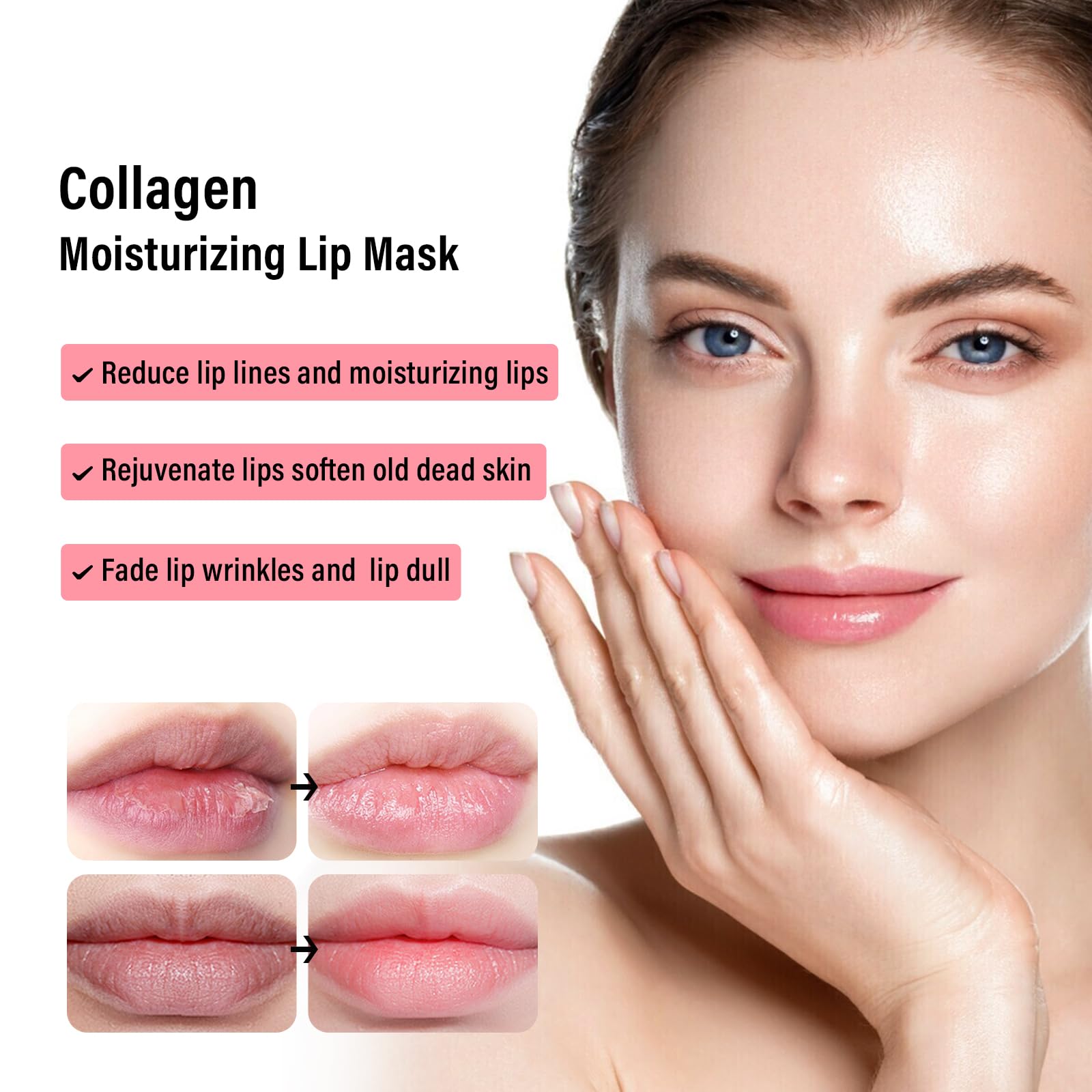 REENGULL Collagen Lip Mask Patches (30 Pairs), Hydrating Hydrogel Lip Treatment for Dry Lips, Plumping & Anti-Wrinkle Lip Care, Non-Slip Fit for Mothers Day Gifts,Teacher Appreciation Gifts