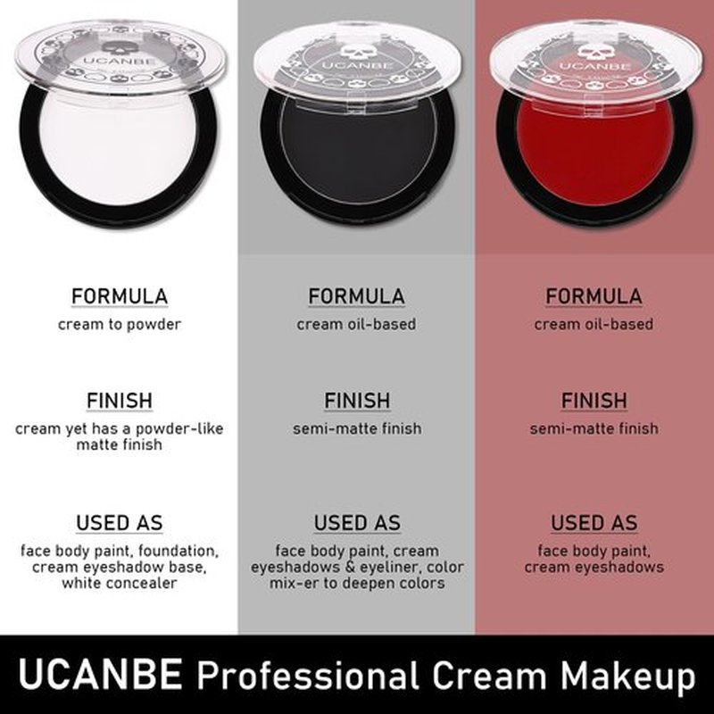 Goth White Foundation + Black Red Face Body Paint for Halloween Makeup, Face Painting Kit with Brushes Facepaint Set for Adults Clown Vampire Skull SFX Make Up Costume Cosplay Party Theater Stage