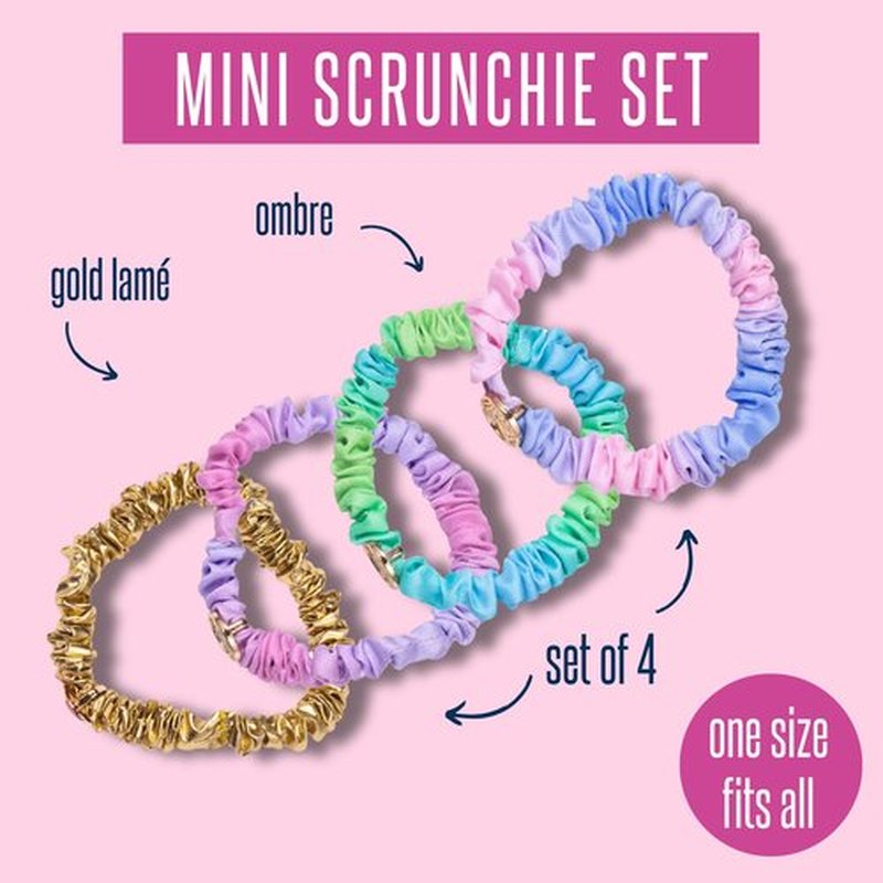 Lilly Pulitzer Mini Scrunchies, 4 Piece Scrunchie Set for Women and Girls, Cute Mini Hair Ties, Hair Bands for Women's Hair (Gold Lamé/Ombre)