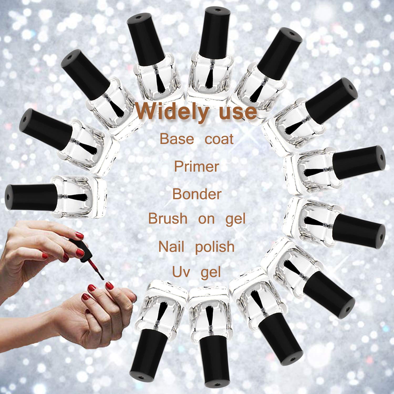 Yebeauty 20 PCS 5ml 0.17oz Empty Nail Polish Bottle, Refillable Clear Glass Bottles Vials Container with Soft Brush Cap Funnels Set for Nail Art Sample, Black
