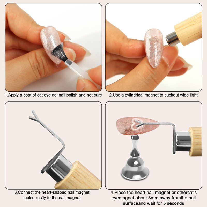 vnjaoi Heart Cat Eye Magnet for Nails,Multifunctional Nail Magnet,Detachable Design, Strong Magnet for Nails+2PC Y Shaped for DIY Manicure Kit(Large-Original Wood)