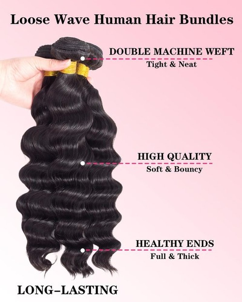 Loose Wave Bundles Human Hair 16 18 20 Inch 100% Real Human Hair Unprocessed Brazilian Virgin Loose Deep Wave Bundles Human Hair Remy Hair Extension Natural Color