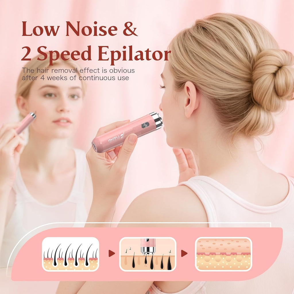 Epilator for Women, 2-in-1 Facial Hair Removal Epilator, Painless Designed Hair Remover with Built-in LED Light for Precision, Smooth Glide Hair Remover for Women Face Lips Chin Peach Fuzz (Yellow)