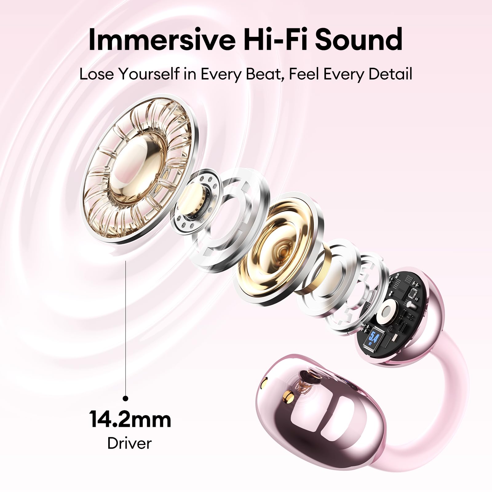 PAXA Stylish Open Ear Clip On Earbuds with Removable Butterfly Earring, Clip On Headphones with LCD Touch Screen, Fashionables Open Ear Headphones for Women, Butterfly Earring Rose Gold Earbuds